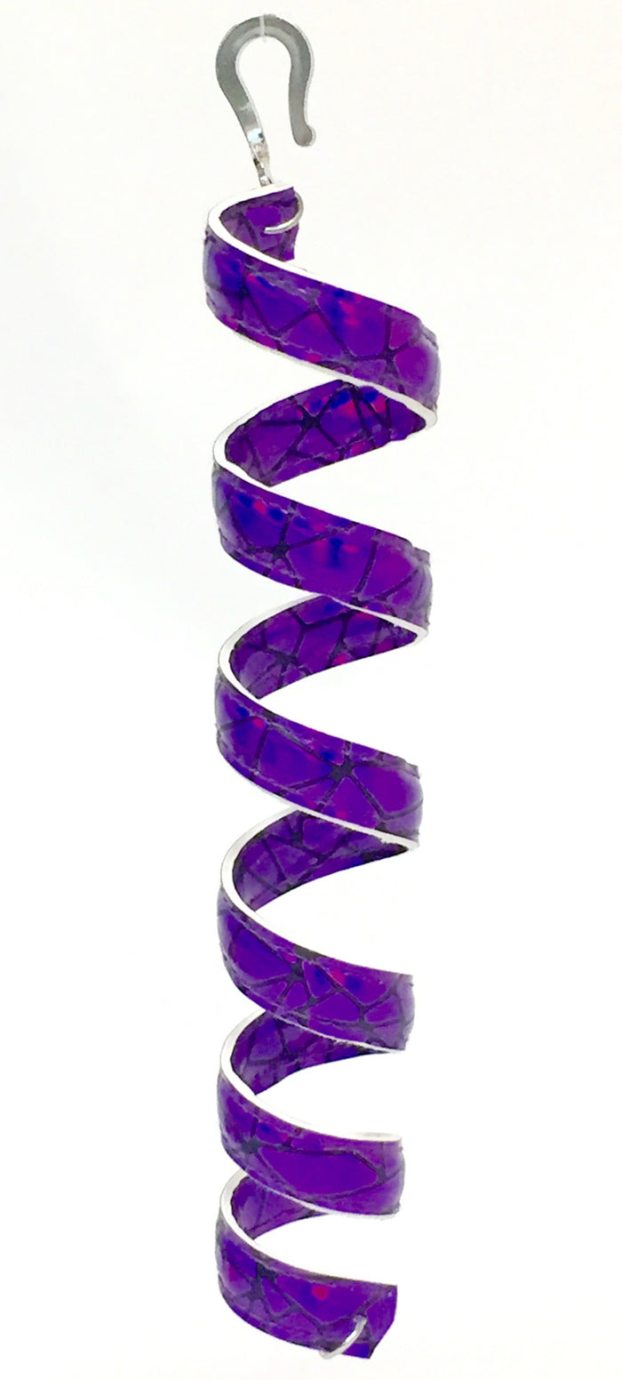 12 inch holographic dark purple faux leather ponytail wrap, spiral hair twister, front view on white background