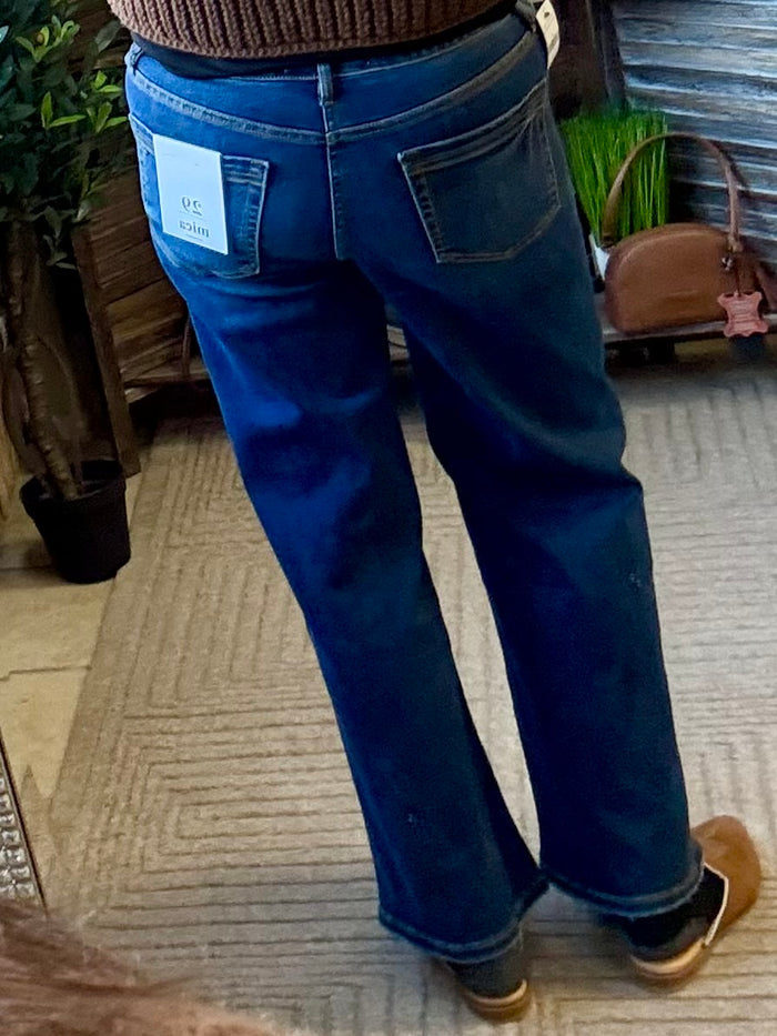 Mica dark blue jeans with patch back pockets and contrast topstitching