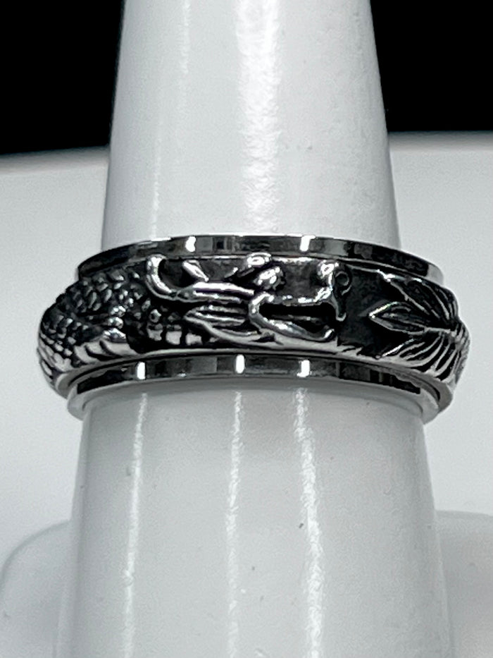 Dragon Spinner Ring - Stainless Steel Rotating Band Jewelry front view