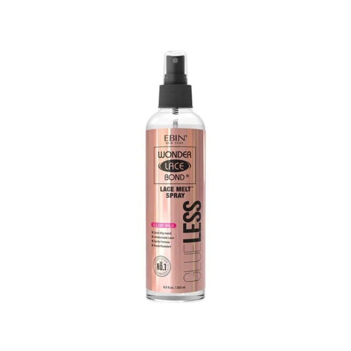 EBIN Wonder Lace Bond glueless lace wig melt spray bottle with rose gold label and black spray nozzle