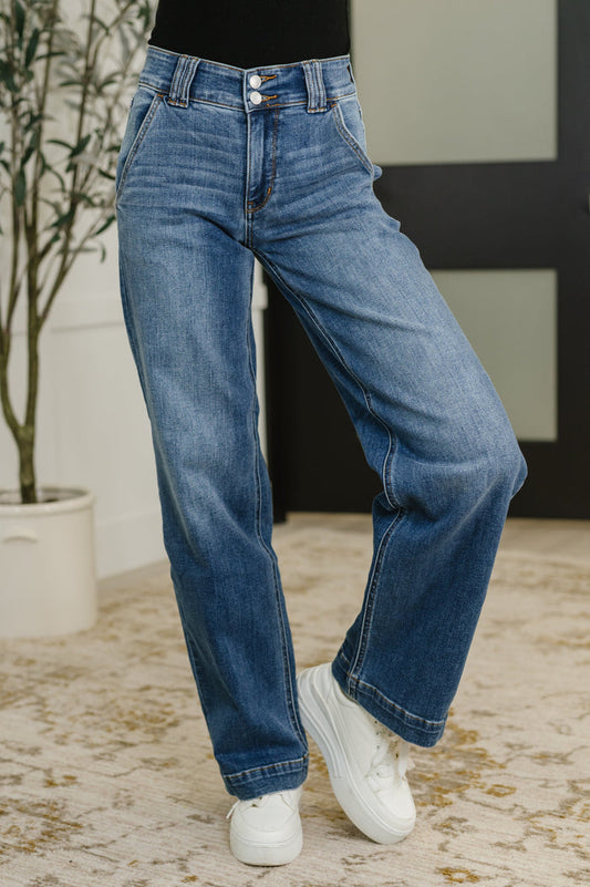 Elsie High Rise Double Button Wide Leg Jeans