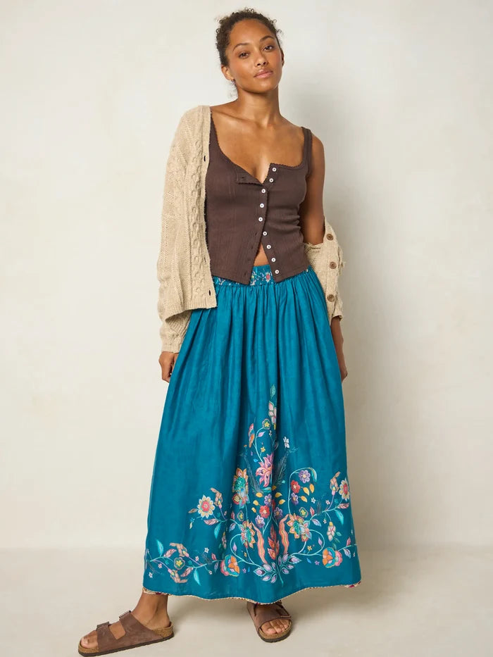 Emory Reversible Cotton Maxi Skirt - Paisley Petals Blue-view 1
