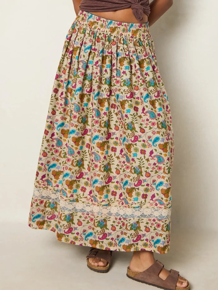 Emory Reversible Cotton Maxi Skirt - Paisley Petals Blue-view 2