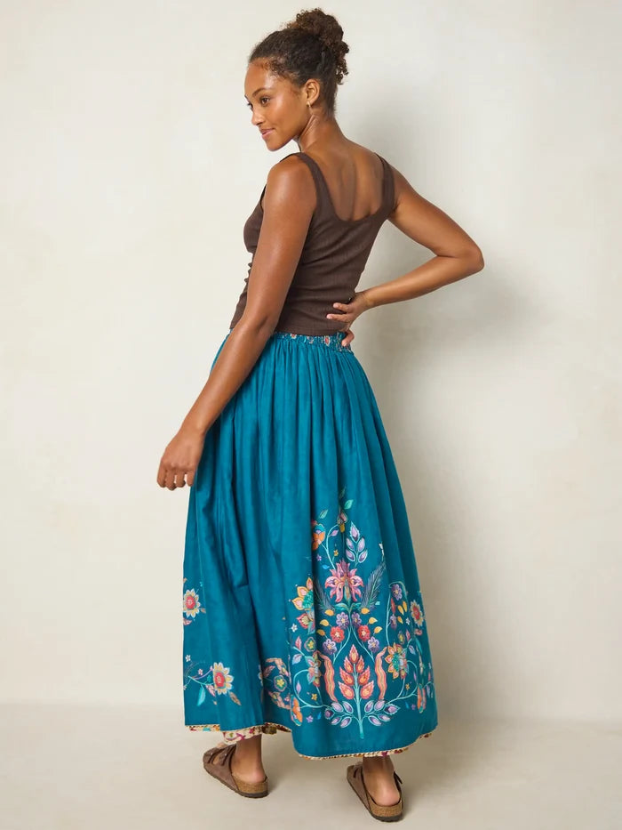 Emory Reversible Cotton Maxi Skirt - Paisley Petals Blue-view 6