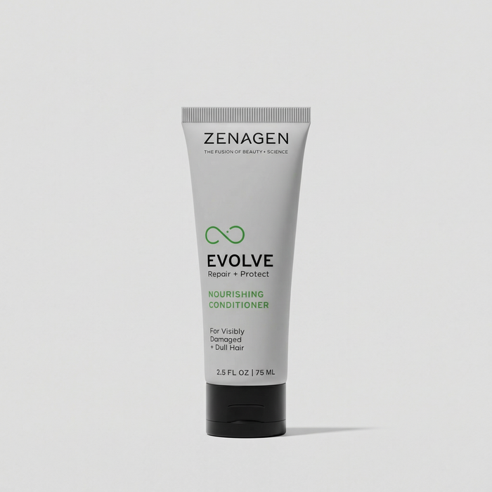 Zenagen Evolve Nourishing Conditioner 2.5 oz travel size, lightweight conditioning formula for visibly damaged and dull hair that promotes softer, more manageable-looking results.