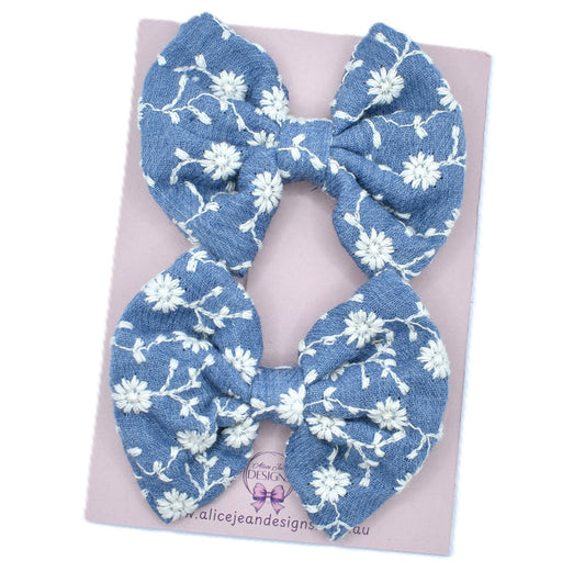 Fabric piggytail bows - blue