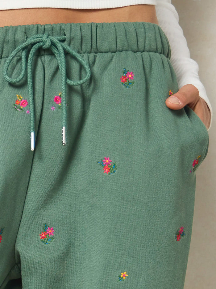 Fave Little Things Embroidered Jogger Pants - Olive Floral-view 1