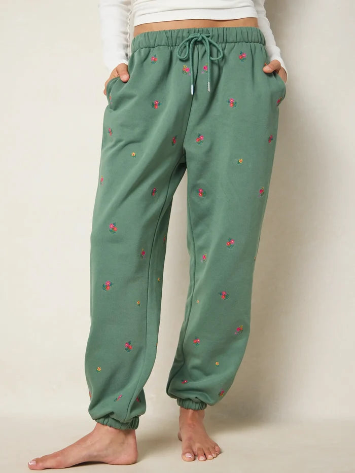 Fave Little Things Embroidered Jogger Pants - Olive Floral-view 2