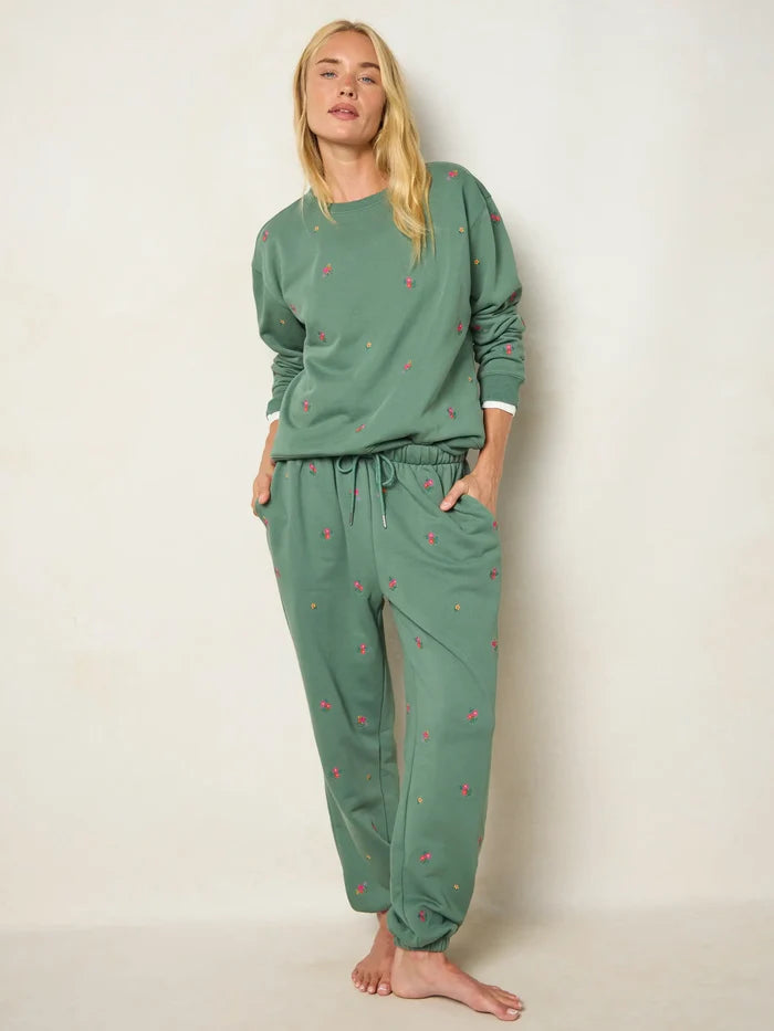 Fave Little Things Embroidered Jogger Pants - Olive Floral-view 3