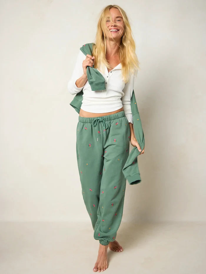 Fave Little Things Embroidered Jogger Pants - Olive Floral-view 5