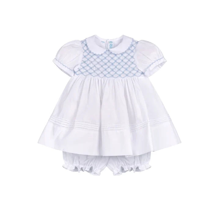Feltman White/Blue Signature Smocked Dress