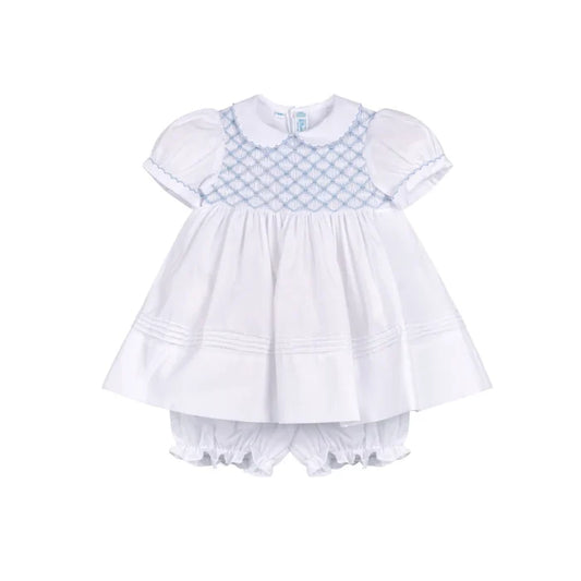 Feltman White/Blue Signature Smocked Dress