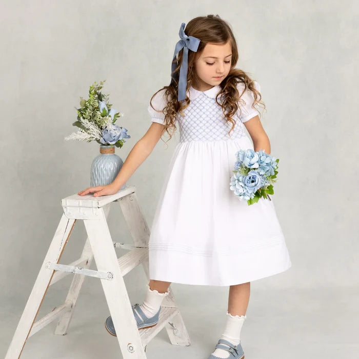 Feltman White/Blue Signature Smocked Dress