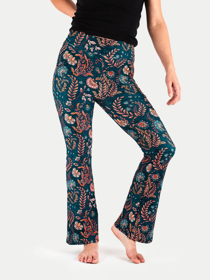 Festival Flared Printed Leggings | Teal Orange Floral-Image 1