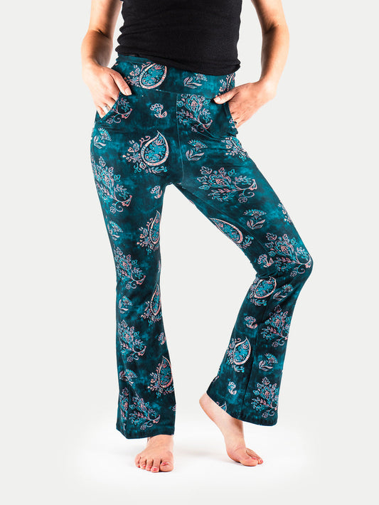 Festival Flared Printed Leggings | Teal Paisley-Image 1