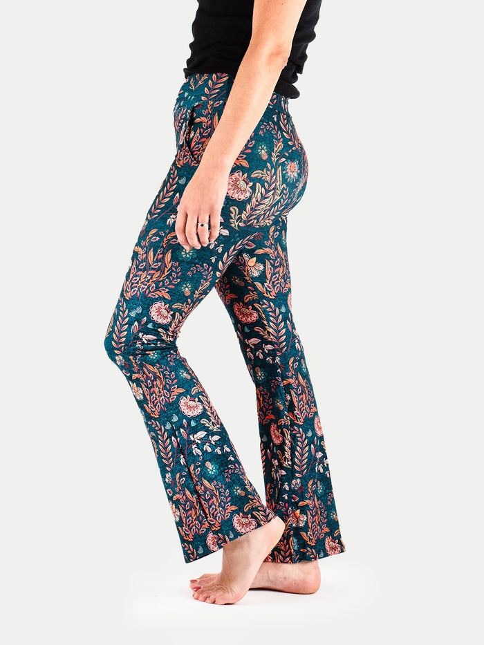 Festival Flared Printed Leggings | Teal Orange Floral-Image 2