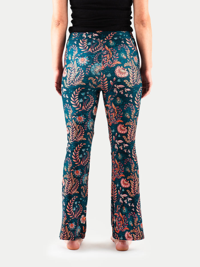 Festival Flared Printed Leggings | Teal Orange Floral-Image 3