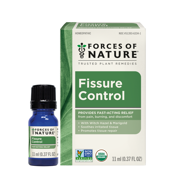 Front view of Fissure Control 11 ml bottle and box showcasing product label and size on white background