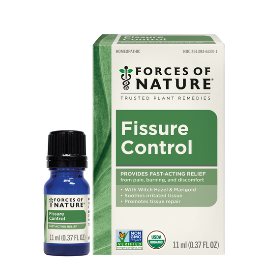 Front view of Fissure Control 11 ml bottle and box showcasing product label and size on white background
