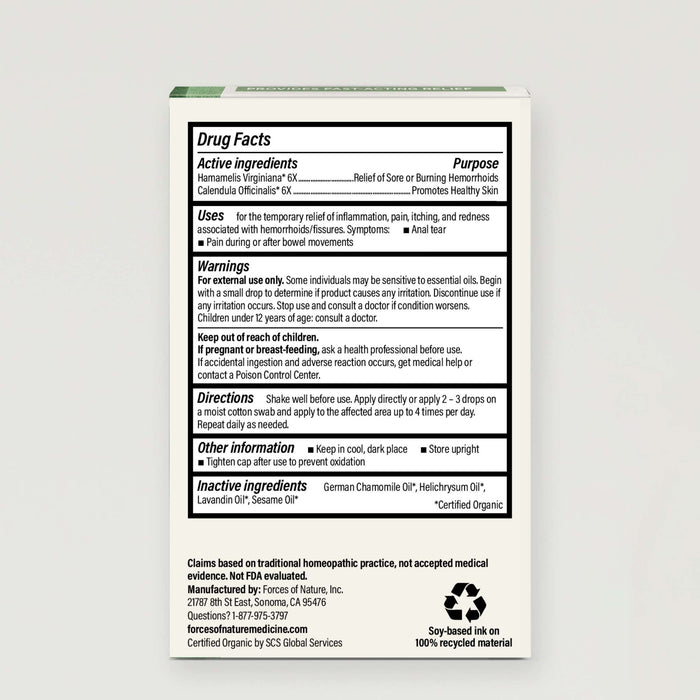 Drug Facts label for Fissure Control listing active ingredients, uses, warnings, directions, and inactive ingredients