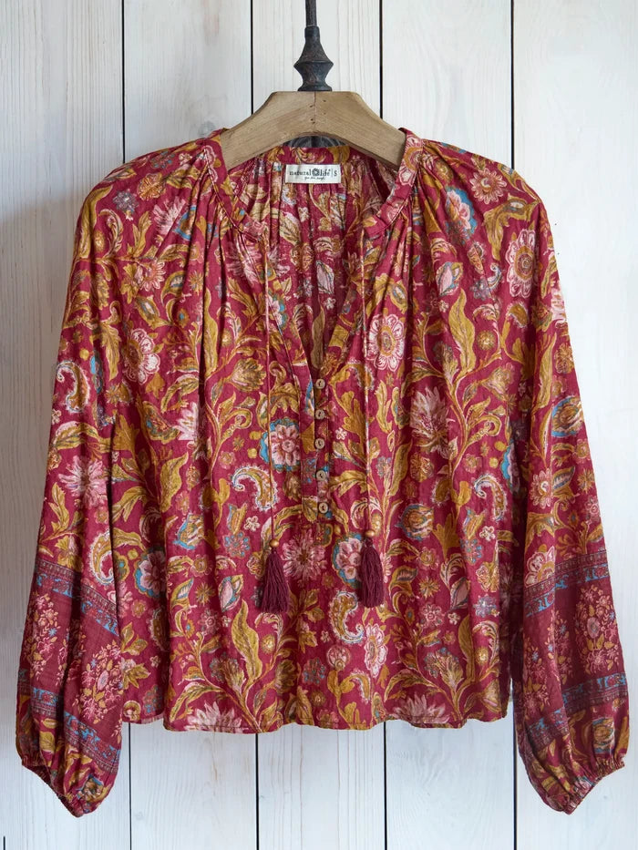Get Up & Go Top - Sunnyfield Floral Red-view 1