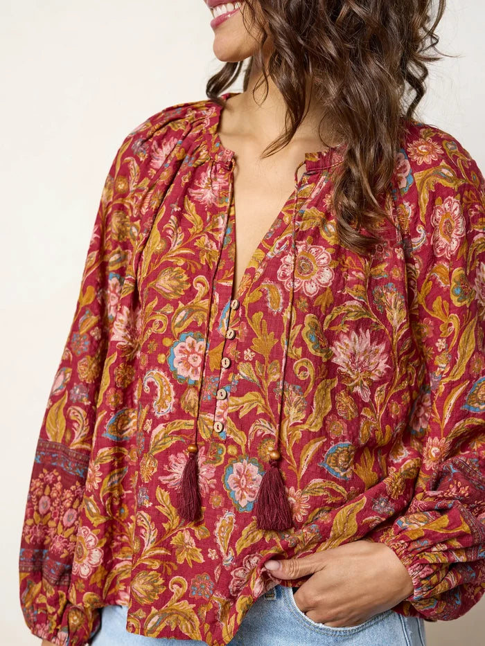 Get Up & Go Top - Sunnyfield Floral Red-view 2