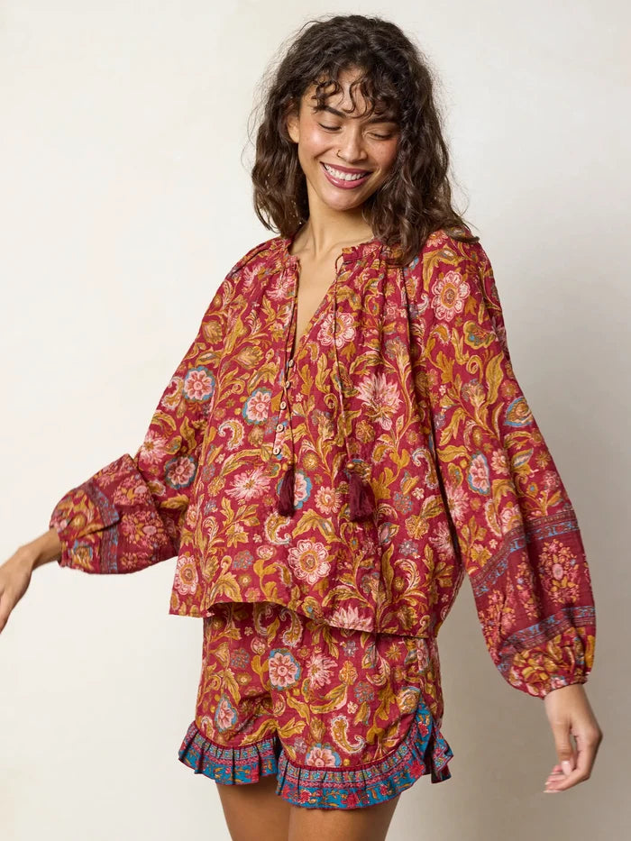 Get Up & Go Top - Sunnyfield Floral Red-view 4
