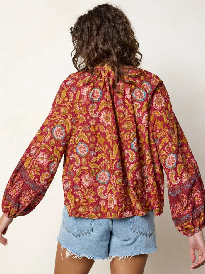 Get Up & Go Top - Sunnyfield Floral Red-view 5
