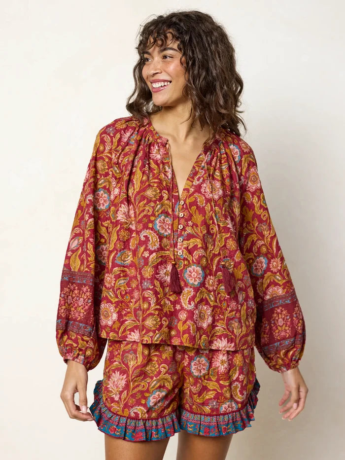 Get Up & Go Top - Sunnyfield Floral Red-view 7