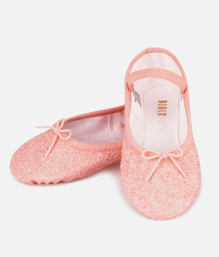Girls Sparkle Ballet Shoes, Full Sole • Pink Glitter - S0291G
