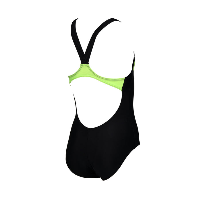 GIRL'S SWIMSUIT V BACK LOGO BLACK-SOFT GREEN