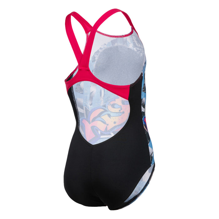 GIRL'S SWIMSUIT V BACK PLACEMENT BLACK-FREAK ROSE