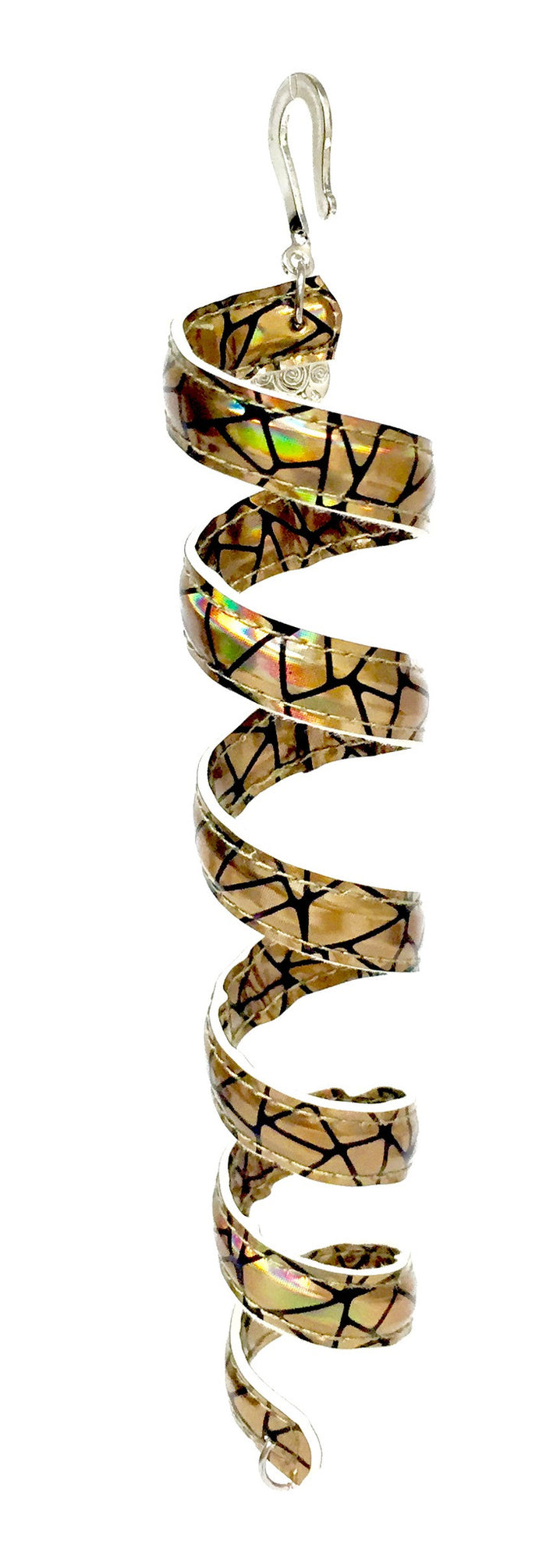 12 inch holographic gold faux leather ponytail wrap, spiral design, front view on white background