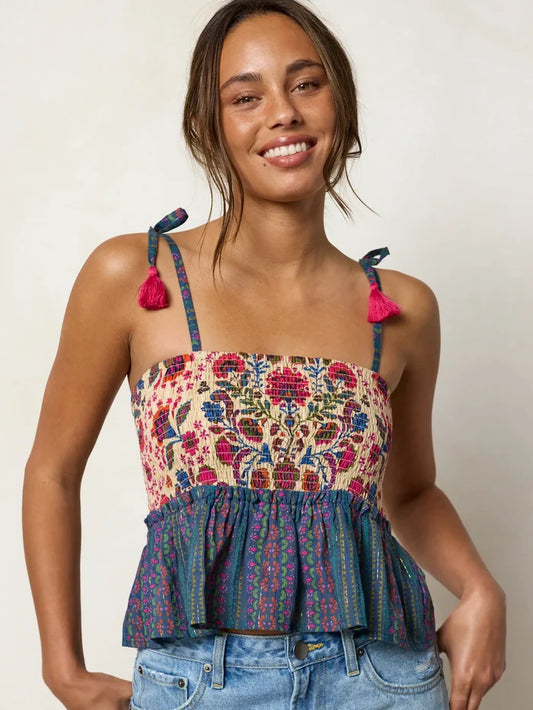 Gracie Smocked Top - Multicolored Folk Stripes-view 1
