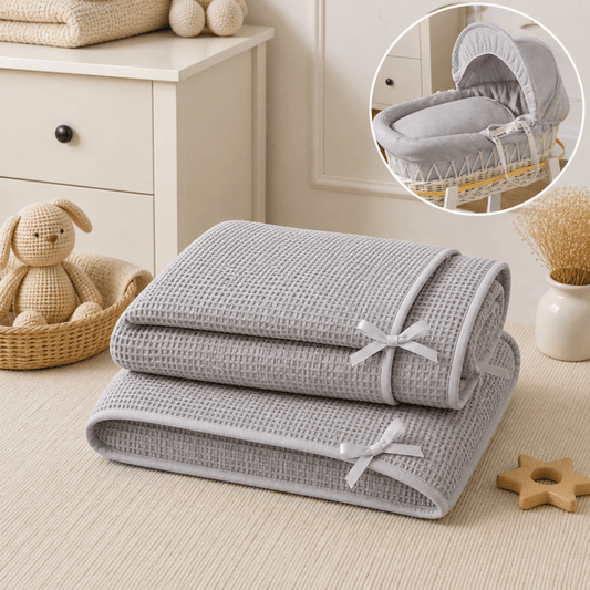 Grey Waffle Moses Basket Bedding Set (Basket Not Included!)