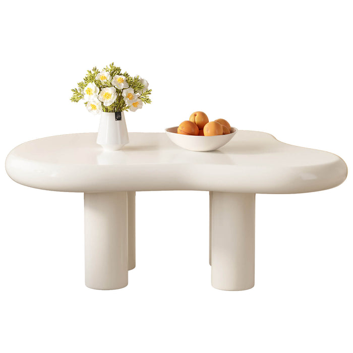 Guyii 35.82" Cream White Cloud Coffee Table, Cute Modern Coffee Table with 4-Leg Design