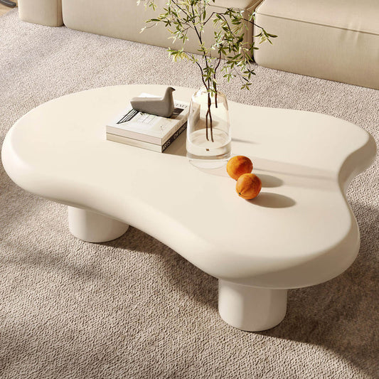 Guyii 46.06" White Cloud Coffee Table, Cute Modern Coffee Table with 3-Leg Design