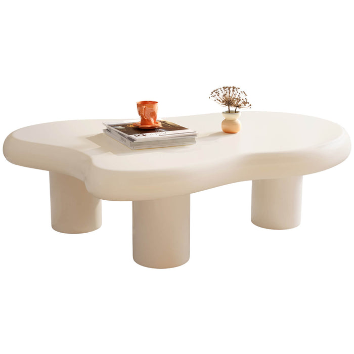Guyii 46.06" White Cloud Coffee Table, Cute Modern Coffee Table with 3-Leg Design