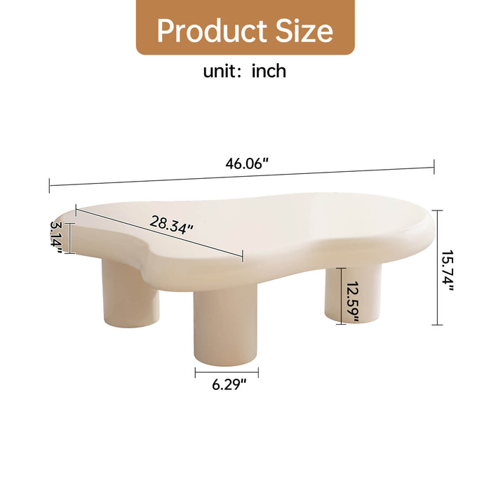 Guyii 46.06" White Cloud Coffee Table, Cute Modern Coffee Table with 3-Leg Design