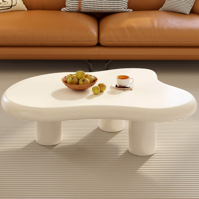 Guyii 46.06" White Cloud Coffee Table, Cute Modern Coffee Table with 3-Leg Design