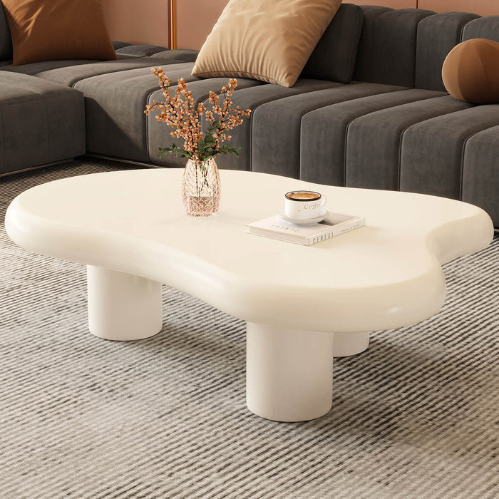 Guyii 46.06" White Cloud Coffee Table, Cute Modern Coffee Table with 3-Leg Design