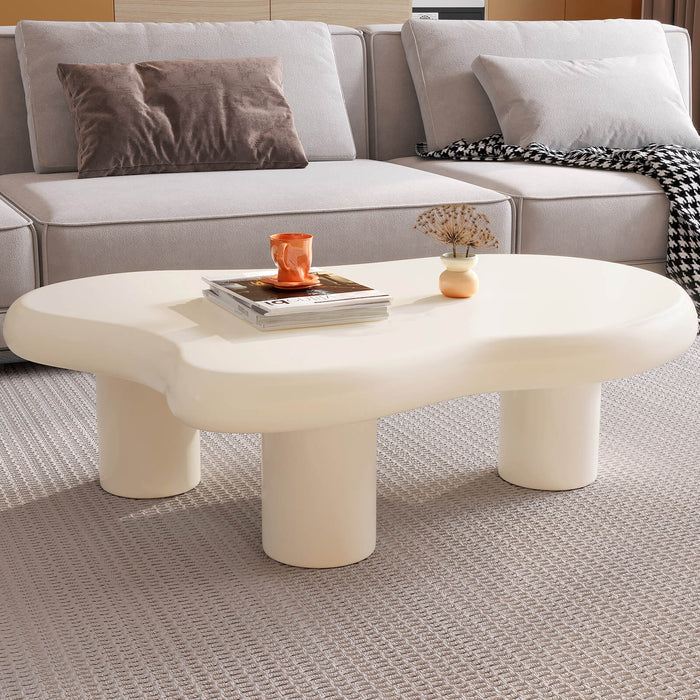 Guyii 46.06" White Cloud Coffee Table, Cute Modern Coffee Table with 3-Leg Design