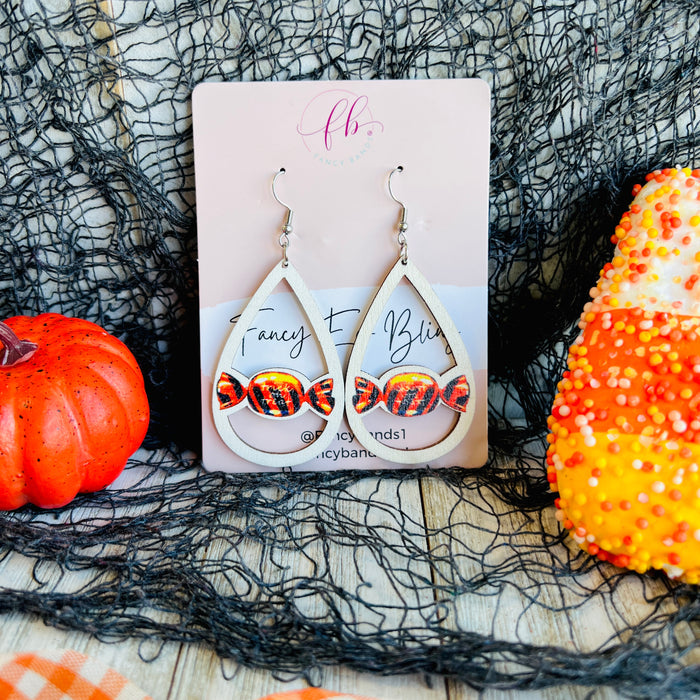 Halloween Candy Wooden Drop Ear Bling