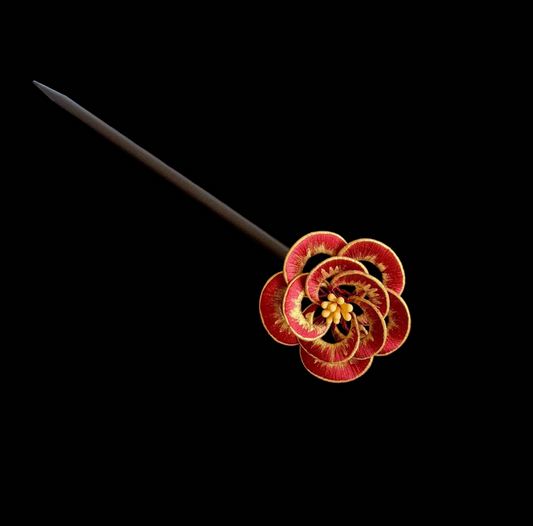 Handmade Chanhua Camellia Hairpin - Gold Edge Flower