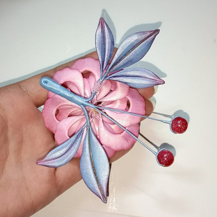 Handmade Chanhua Thread-Wrapped Peony Hairpin - Pink and Blue Floral Accessory