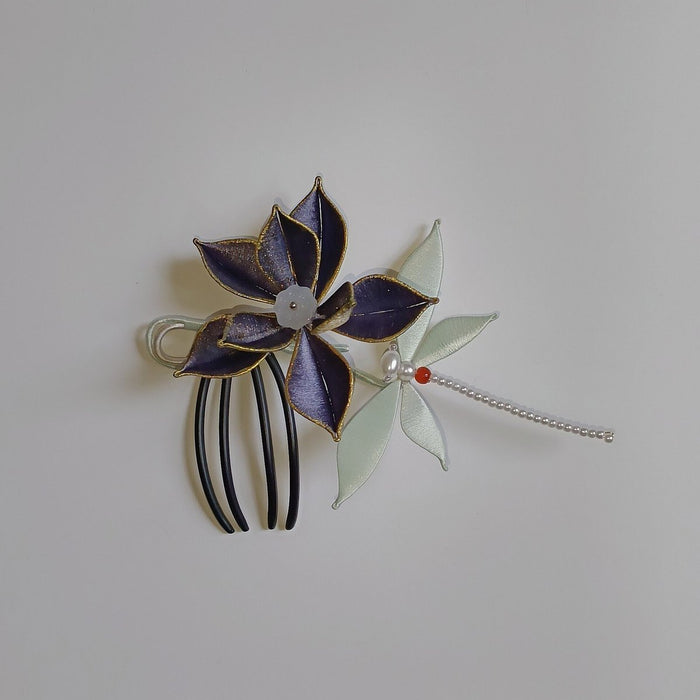 Handmade Dark Lotus Chanhua Hairpin - Gothic Floral Thread-Wrapped Hair Accessory
