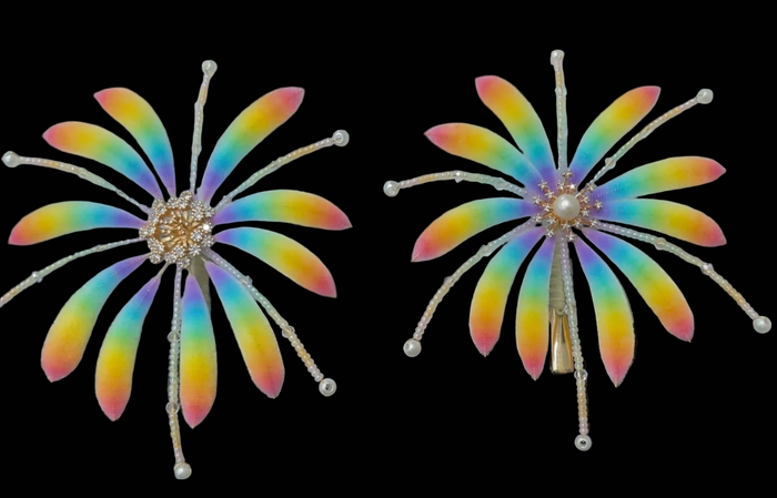 Handmade Ronghua Rainbow Firework Brooch | Mulberry Silk Velvet Flower Burst Brooch