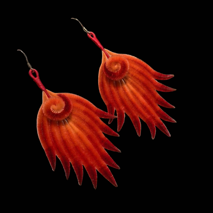 Handmade Ronghua Velvet Feather Earrings | Real Mulberry Silk Red Phoenix Wing Drop Earrings