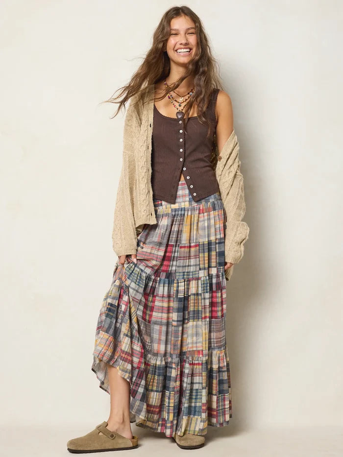 Hanna Convertible Maxi Skirt - Greenfield Patches Multi-view 5