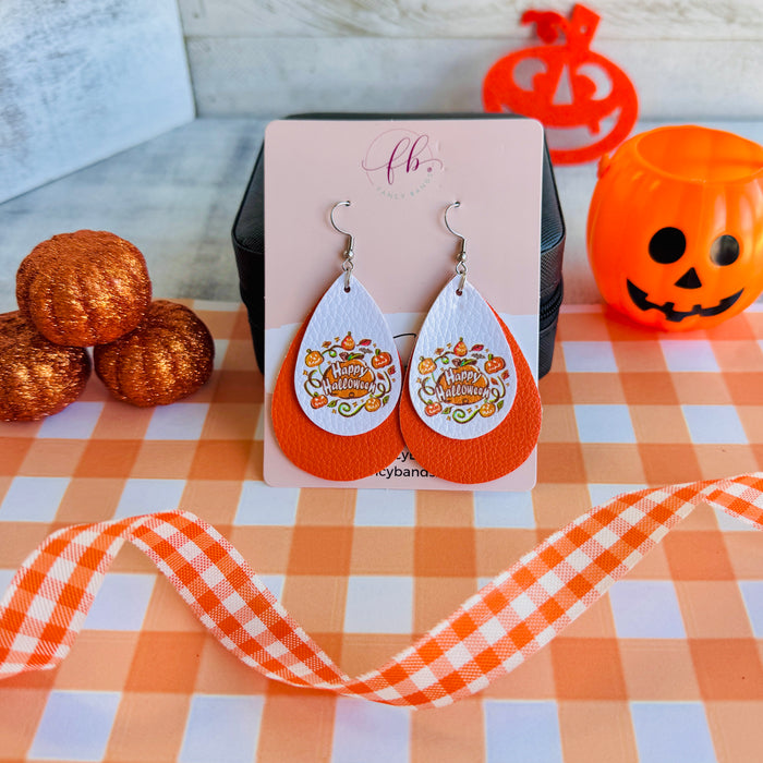 Happy Halloween Faux Leather Drop Ear Bling